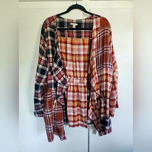 Cato plus size flannel plaid open front cardigan